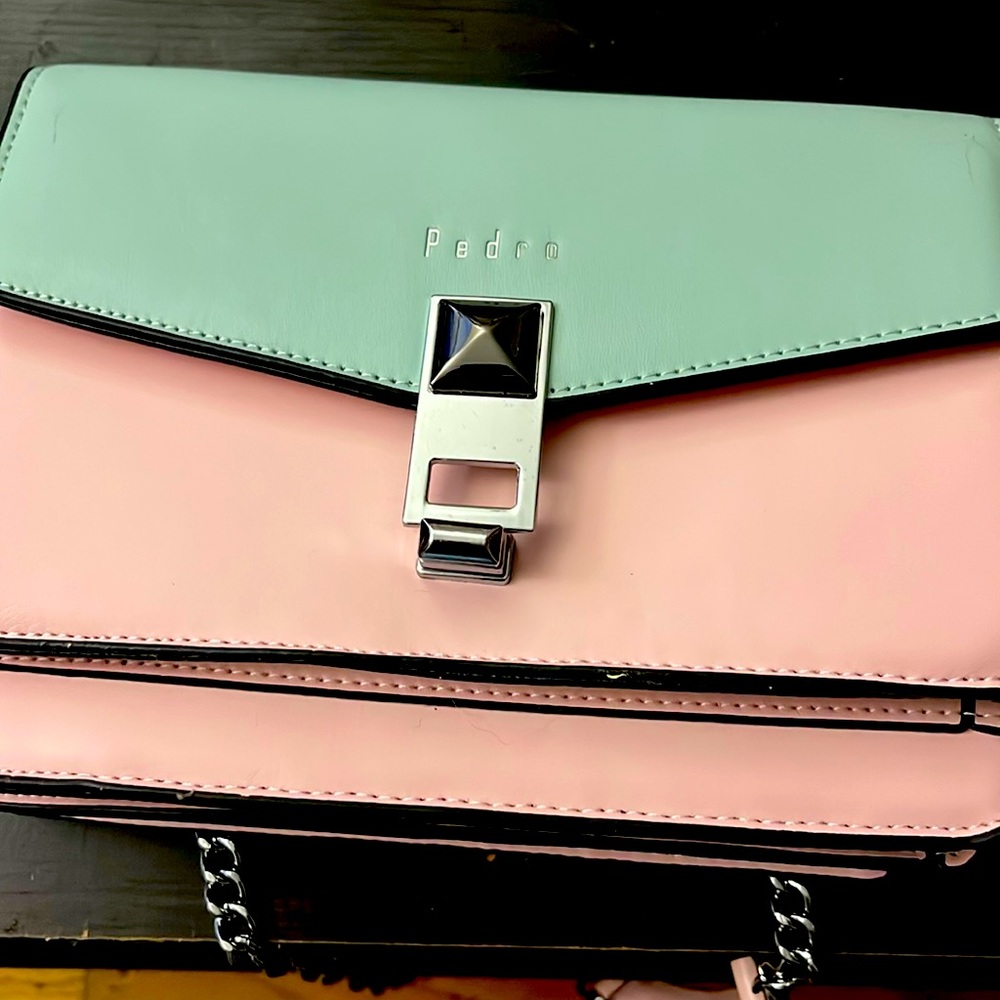 Pink and blue crossbody purse, Pedro brand,